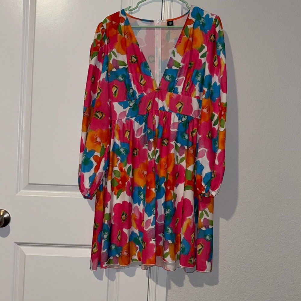 SHEIN Curve 70s inspired, colorful, watercolor floral dress